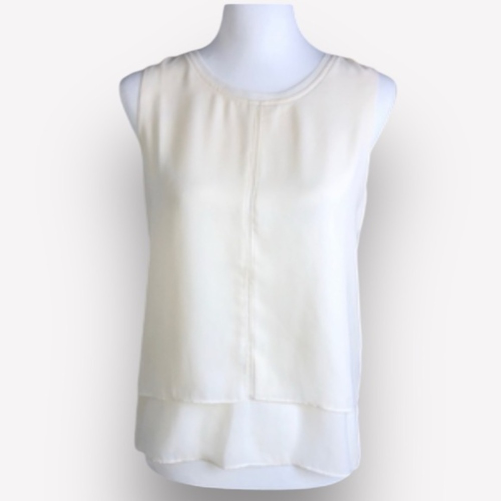 🇪🇸🐠Rose & Olive ivory sleeveless blouse tiered layered small